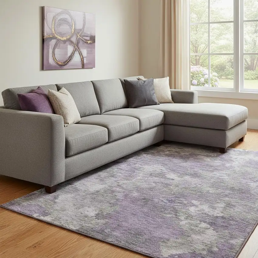 Purple And Gray Abstract Washable Area Rug With UV Protection Photo 2