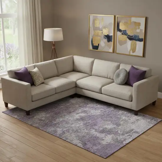 Purple And Gray Abstract Washable Area Rug With UV Protection Photo 2