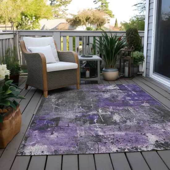 Purple And Gray Abstract Washable Indoor Outdoor Area Rug Photo 7