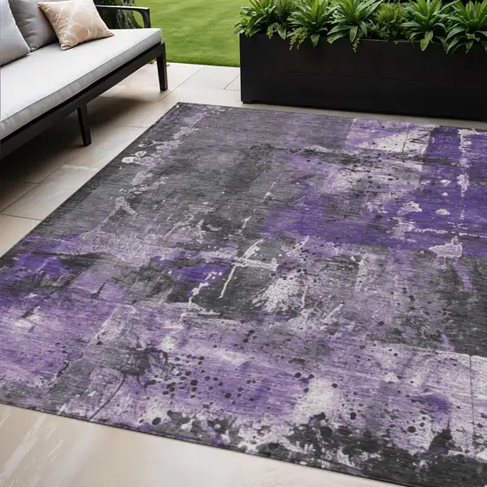Purple And Gray Abstract Washable Indoor Outdoor Area Rug Photo 2