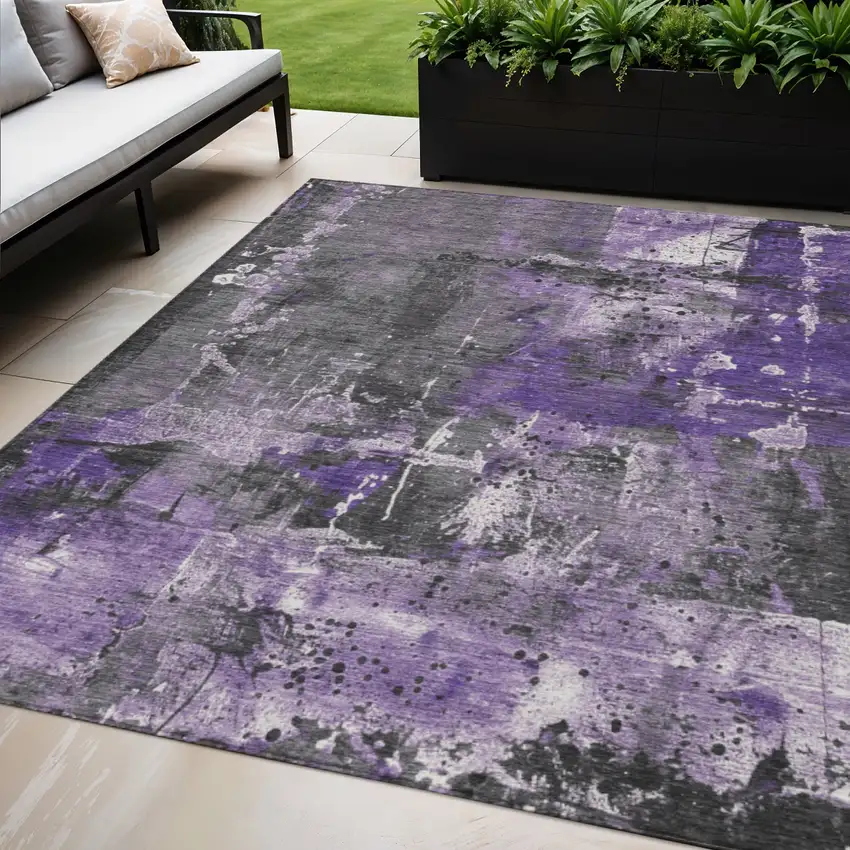 Purple And Gray Abstract Washable Indoor Outdoor Area Rug Photo 2