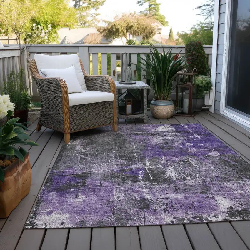 Purple And Gray Abstract Washable Indoor Outdoor Area Rug Photo 7