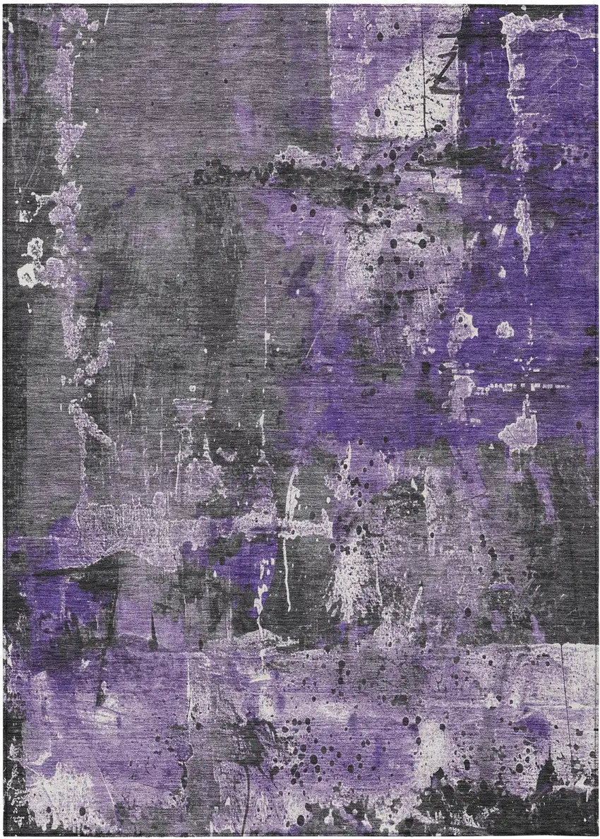 Purple And Gray Abstract Washable Indoor Outdoor Area Rug Photo 8