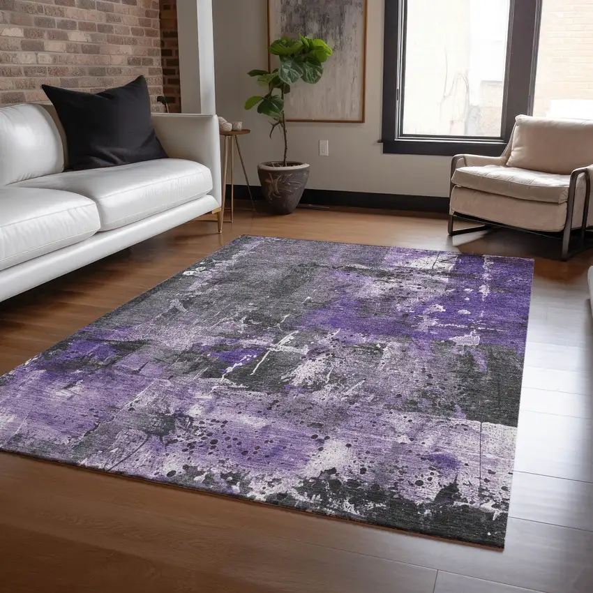 Purple And Gray Abstract Washable Indoor Outdoor Area Rug Photo 5