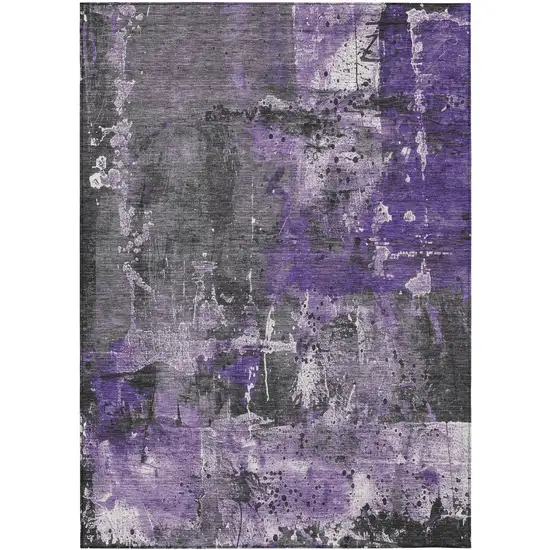 Purple And Gray Abstract Washable Indoor Outdoor Area Rug Photo 3