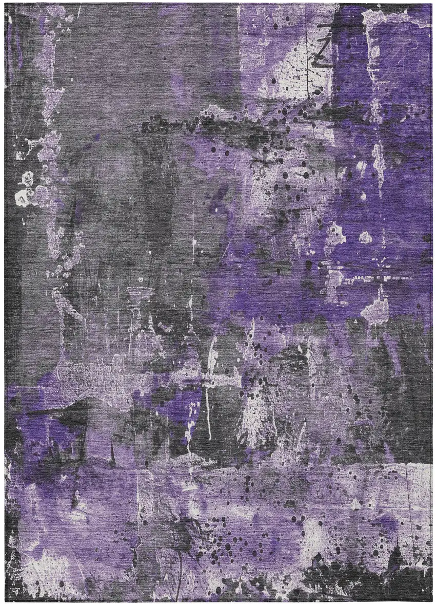 Purple And Gray Abstract Washable Indoor Outdoor Area Rug Photo 3