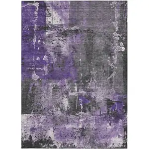 Photo of Purple And Gray Abstract Washable Indoor Outdoor Area Rug
