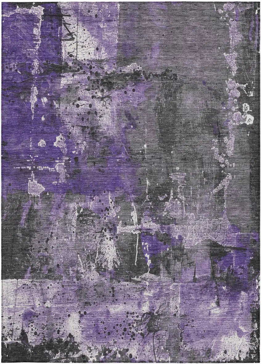 Purple And Gray Abstract Washable Indoor Outdoor Area Rug Photo 1