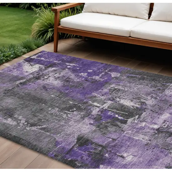Purple And Gray Abstract Washable Indoor Outdoor Area Rug Photo 2