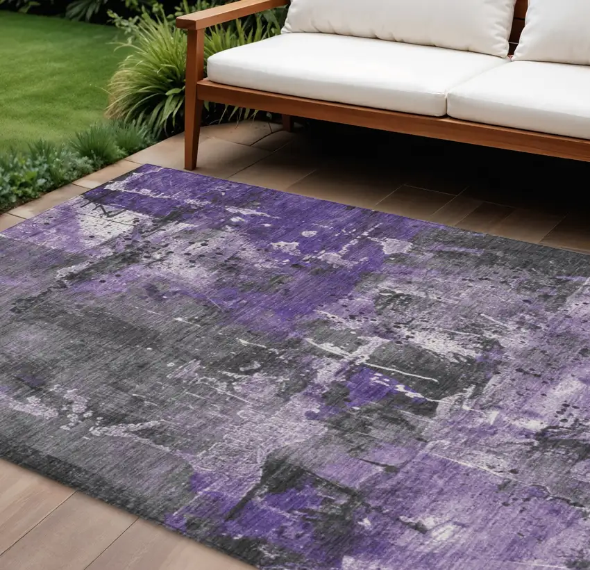 Purple And Gray Abstract Washable Indoor Outdoor Area Rug Photo 2