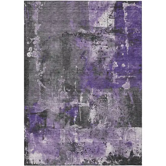 Purple And Gray Abstract Washable Indoor Outdoor Area Rug Photo 1