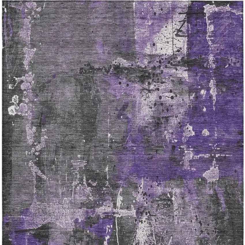 Purple And Gray Abstract Washable Indoor Outdoor Area Rug Photo 4