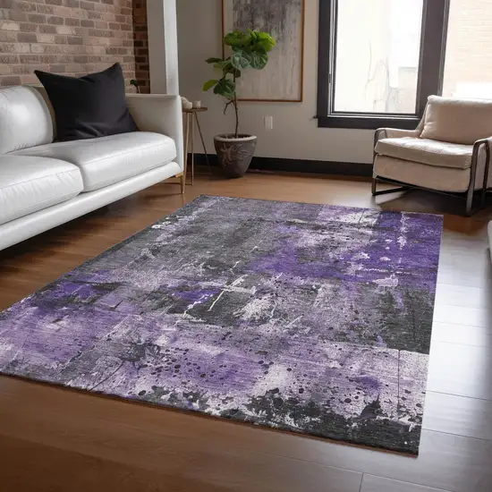 Purple And Gray Abstract Washable Indoor Outdoor Area Rug Photo 6