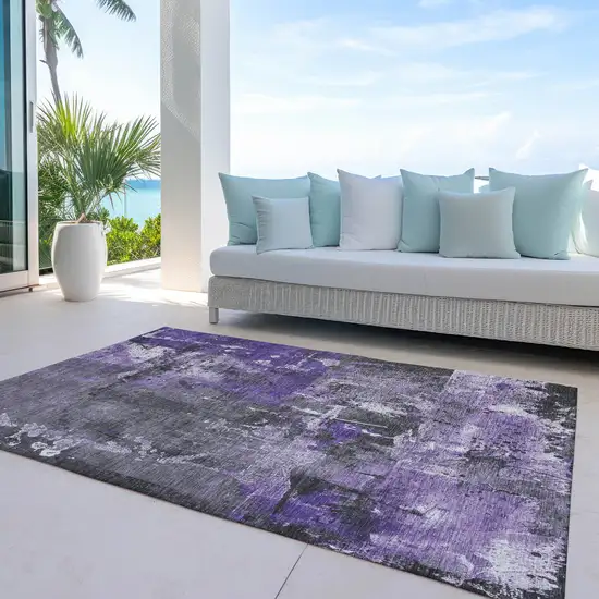 Purple And Gray Abstract Washable Indoor Outdoor Area Rug Photo 5