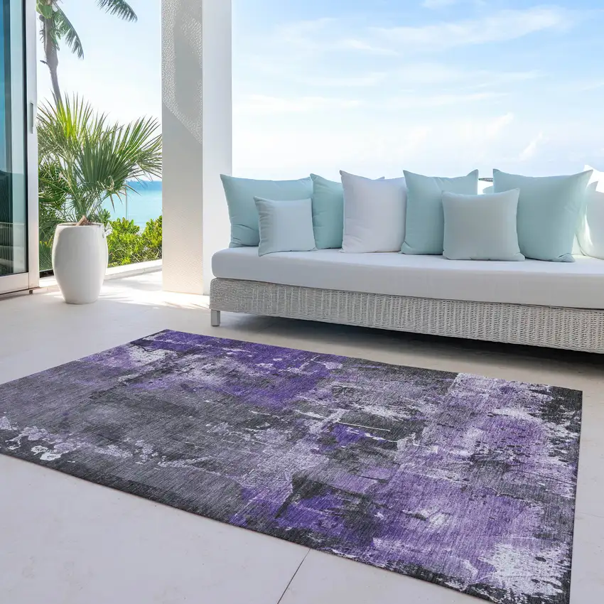 Purple And Gray Abstract Washable Indoor Outdoor Area Rug Photo 5