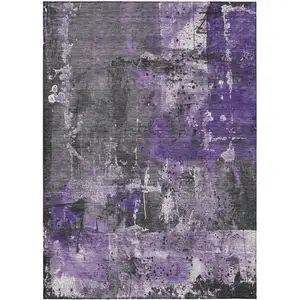 Photo of Purple And Gray Abstract Washable Indoor Outdoor Area Rug