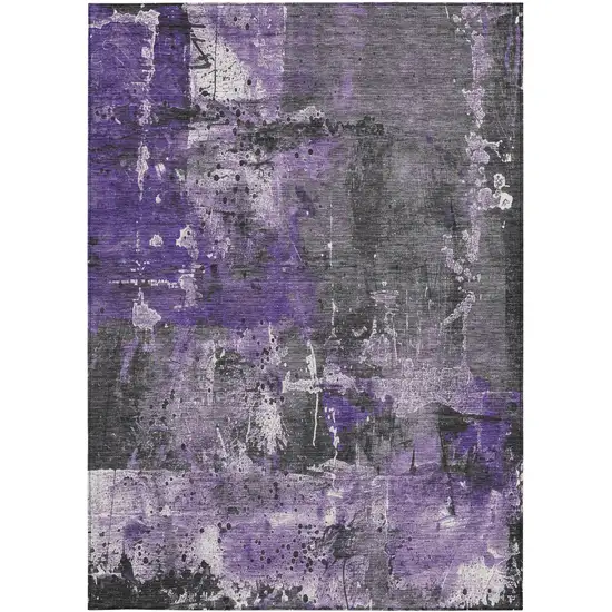Purple And Gray Abstract Washable Indoor Outdoor Area Rug Photo 4