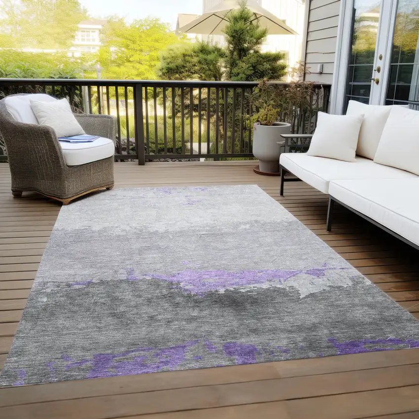 Purple And Gray Abstract Washable Indoor Outdoor Area Rug Photo 7