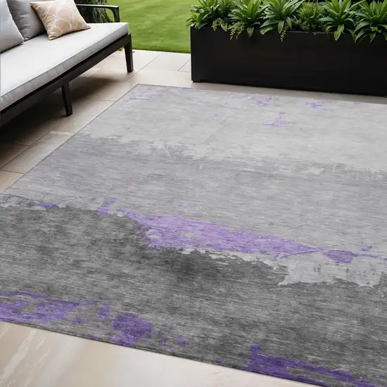 Purple And Gray Abstract Washable Indoor Outdoor Area Rug Photo 2