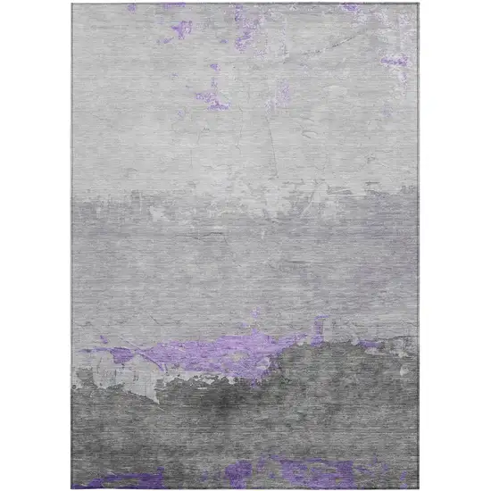Purple And Gray Abstract Washable Indoor Outdoor Area Rug Photo 1