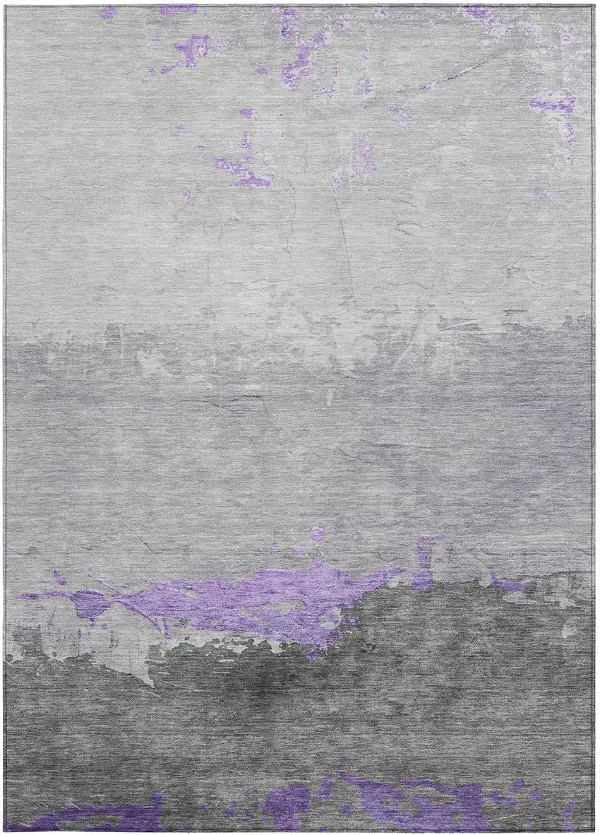 Purple And Gray Abstract Washable Indoor Outdoor Area Rug Photo 1