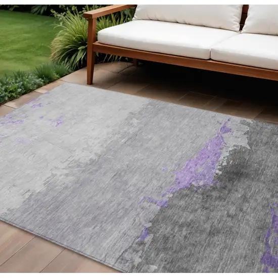 Purple And Gray Abstract Washable Indoor Outdoor Area Rug Photo 2