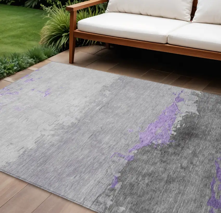 Purple And Gray Abstract Washable Indoor Outdoor Area Rug Photo 2