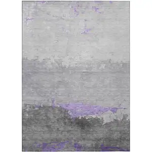 Photo of Purple And Gray Abstract Washable Indoor Outdoor Area Rug