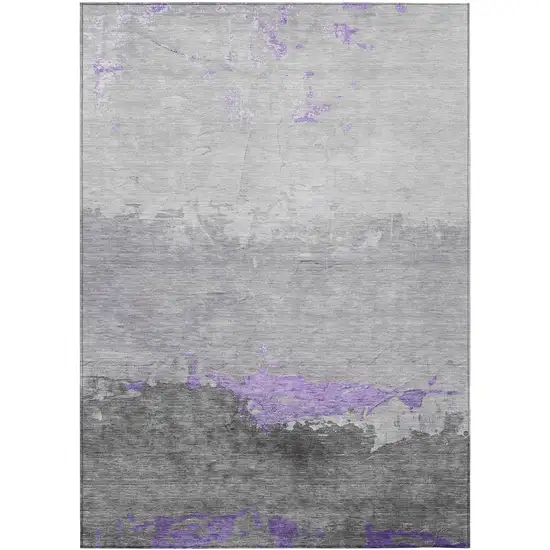 Purple And Gray Abstract Washable Indoor Outdoor Area Rug Photo 1