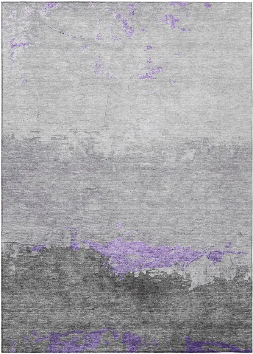 Purple And Gray Abstract Washable Indoor Outdoor Area Rug Photo 1