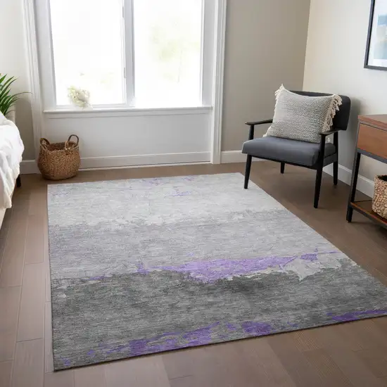 Purple And Gray Abstract Washable Indoor Outdoor Area Rug Photo 7