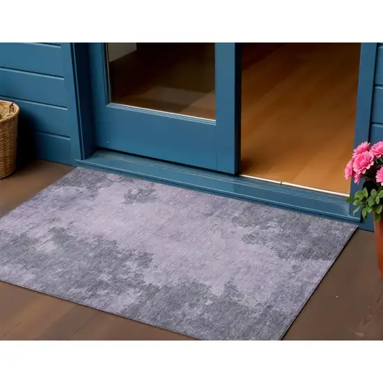 Purple And Gray Abstract Washable Indoor Outdoor Area Rug Photo 2