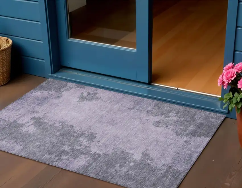 Purple And Gray Abstract Washable Indoor Outdoor Area Rug Photo 2