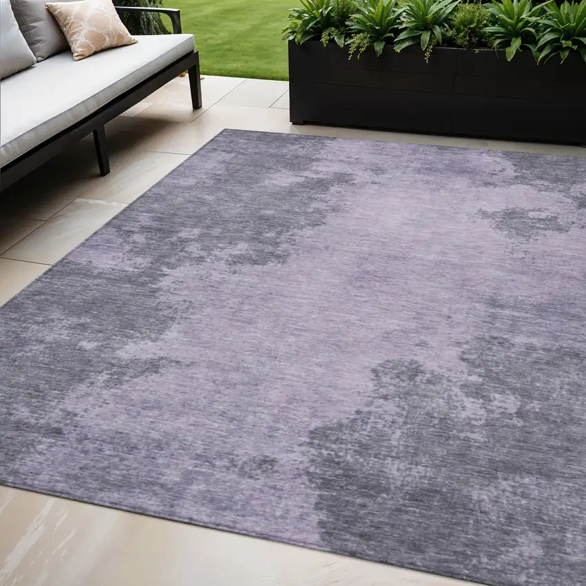 Purple And Gray Abstract Washable Indoor Outdoor Area Rug Photo 2