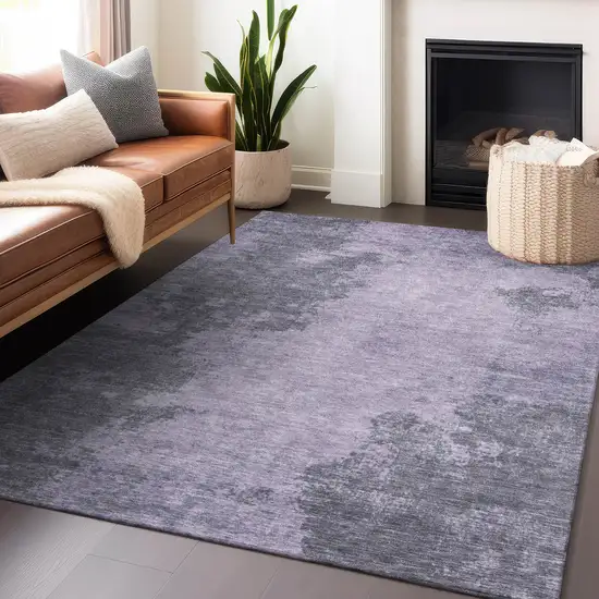 Purple And Gray Abstract Washable Indoor Outdoor Area Rug Photo 5