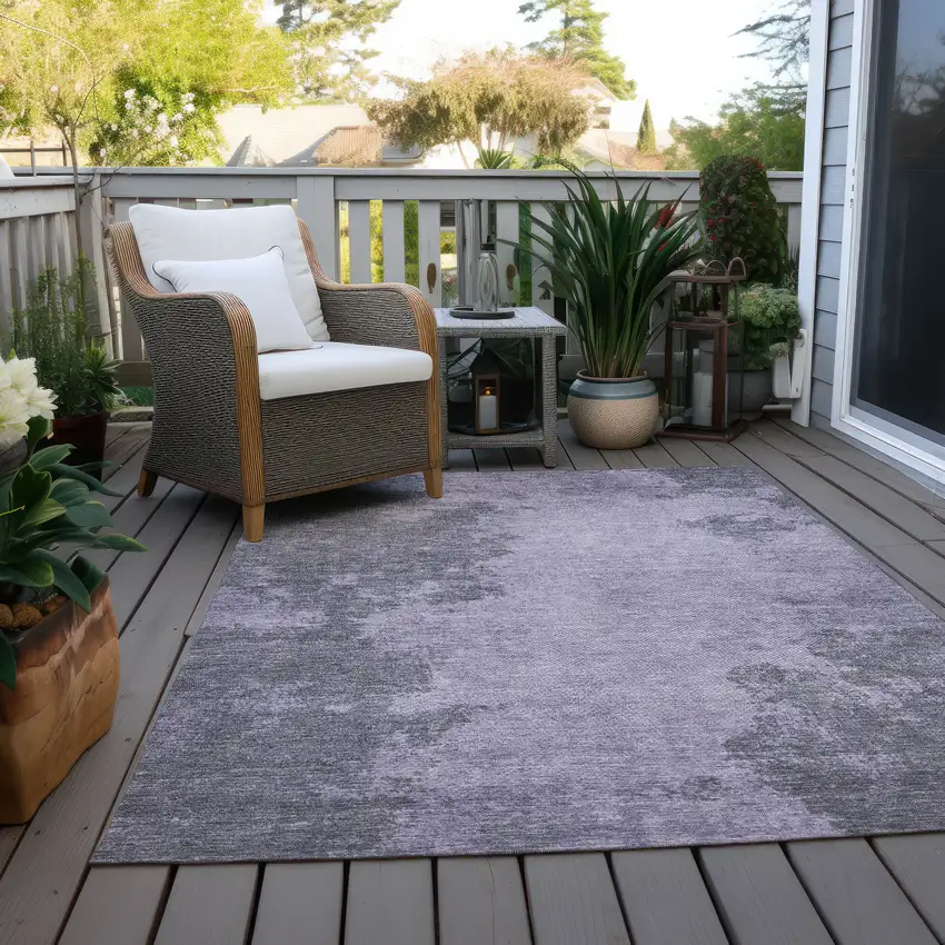 Purple And Gray Abstract Washable Indoor Outdoor Area Rug Photo 4