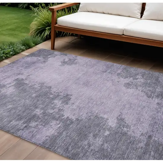 Purple And Gray Abstract Washable Indoor Outdoor Area Rug Photo 2
