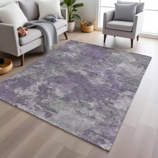 Purple And Gray Abstract Washable Indoor Outdoor Area Rug Photo 4