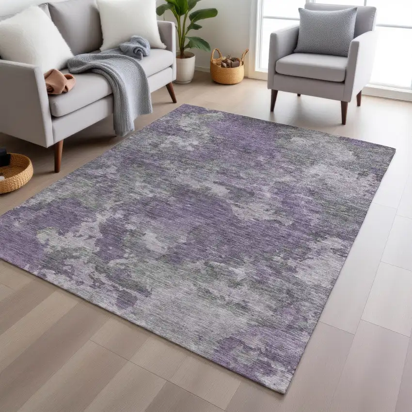Purple And Gray Abstract Washable Indoor Outdoor Area Rug Photo 4