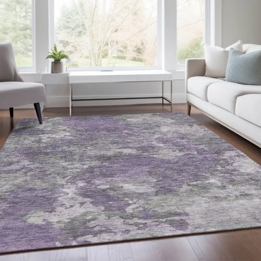Purple And Gray Abstract Washable Indoor Outdoor Area Rug Photo 5