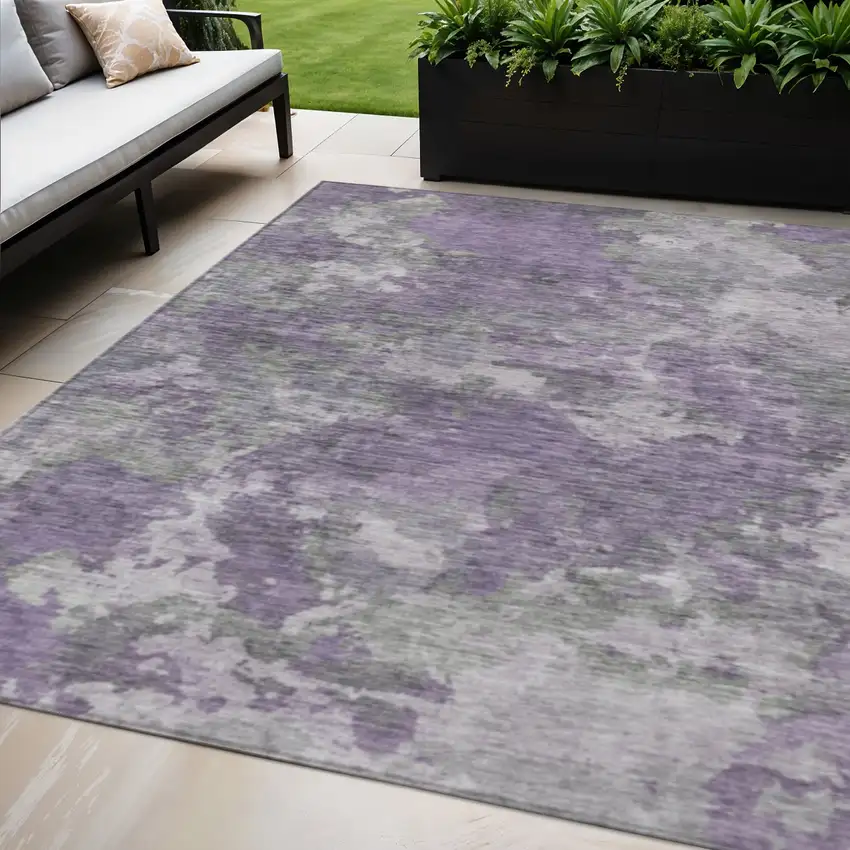 Purple And Gray Abstract Washable Indoor Outdoor Area Rug Photo 2