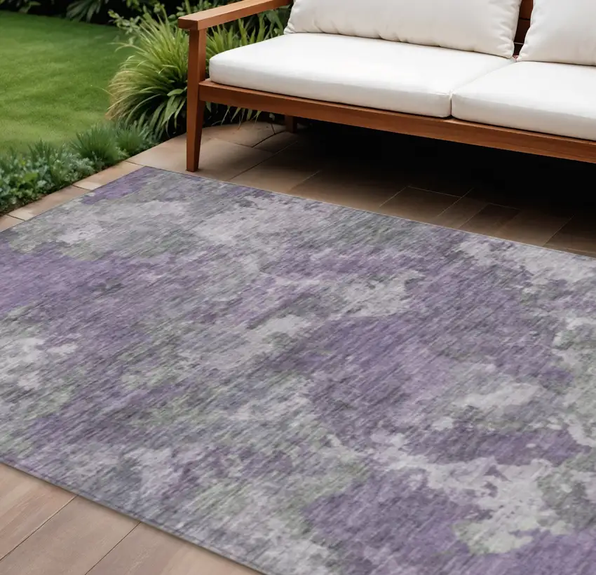 Purple And Gray Abstract Washable Indoor Outdoor Area Rug Photo 3