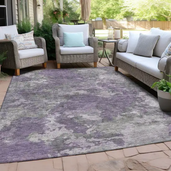 Purple And Gray Abstract Washable Indoor Outdoor Area Rug Photo 5