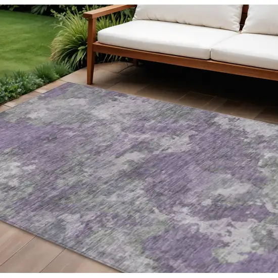 Purple And Gray Abstract Washable Indoor Outdoor Area Rug Photo 2