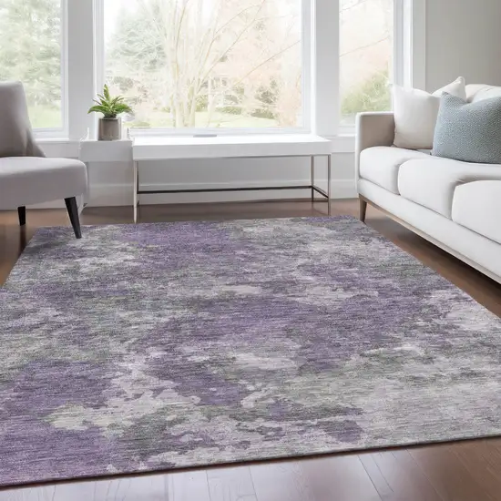 Purple And Gray Abstract Washable Indoor Outdoor Area Rug Photo 5