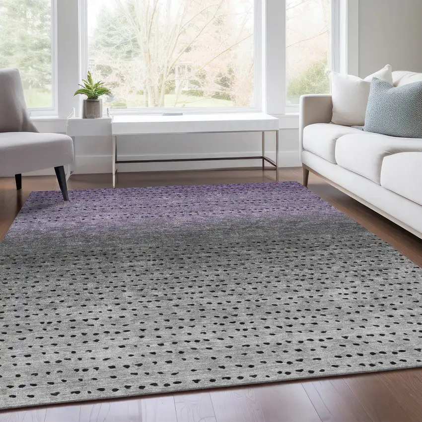 Purple And Gray Abstract Washable Indoor Outdoor Area Rug Photo 7
