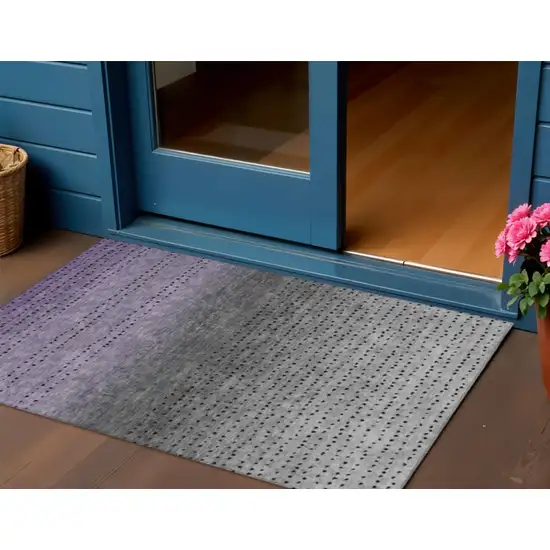Purple And Gray Abstract Washable Indoor Outdoor Area Rug Photo 2