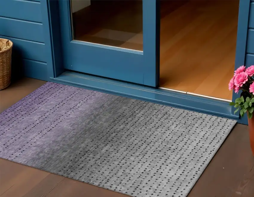 Purple And Gray Abstract Washable Indoor Outdoor Area Rug Photo 2