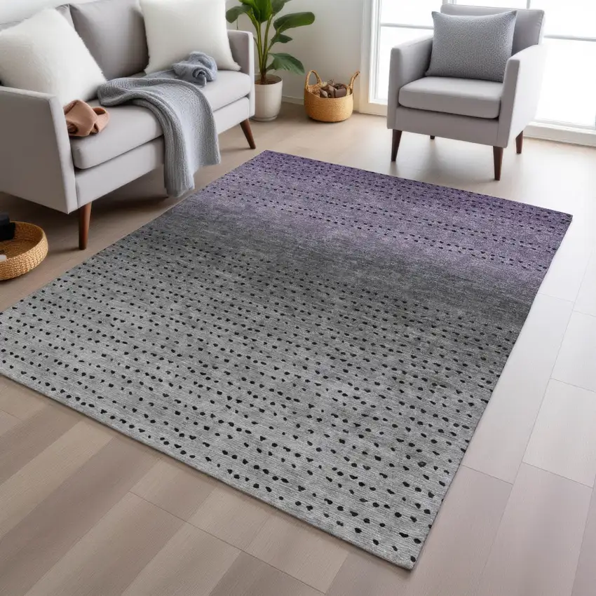 Purple And Gray Abstract Washable Indoor Outdoor Area Rug Photo 6