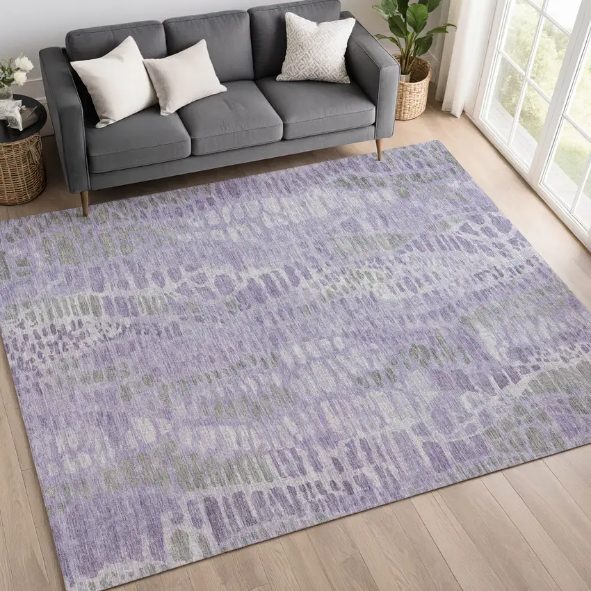 Purple And Gray Abstract Washable Indoor Outdoor Area Rug Photo 5
